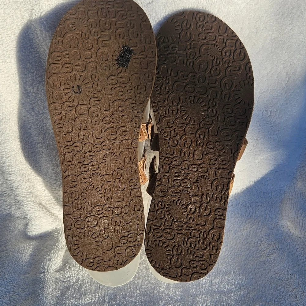 UGG Womens Audra Brown Leather Slip On Strappy Sandals Slides Sz 6 - Picture 4 of 5